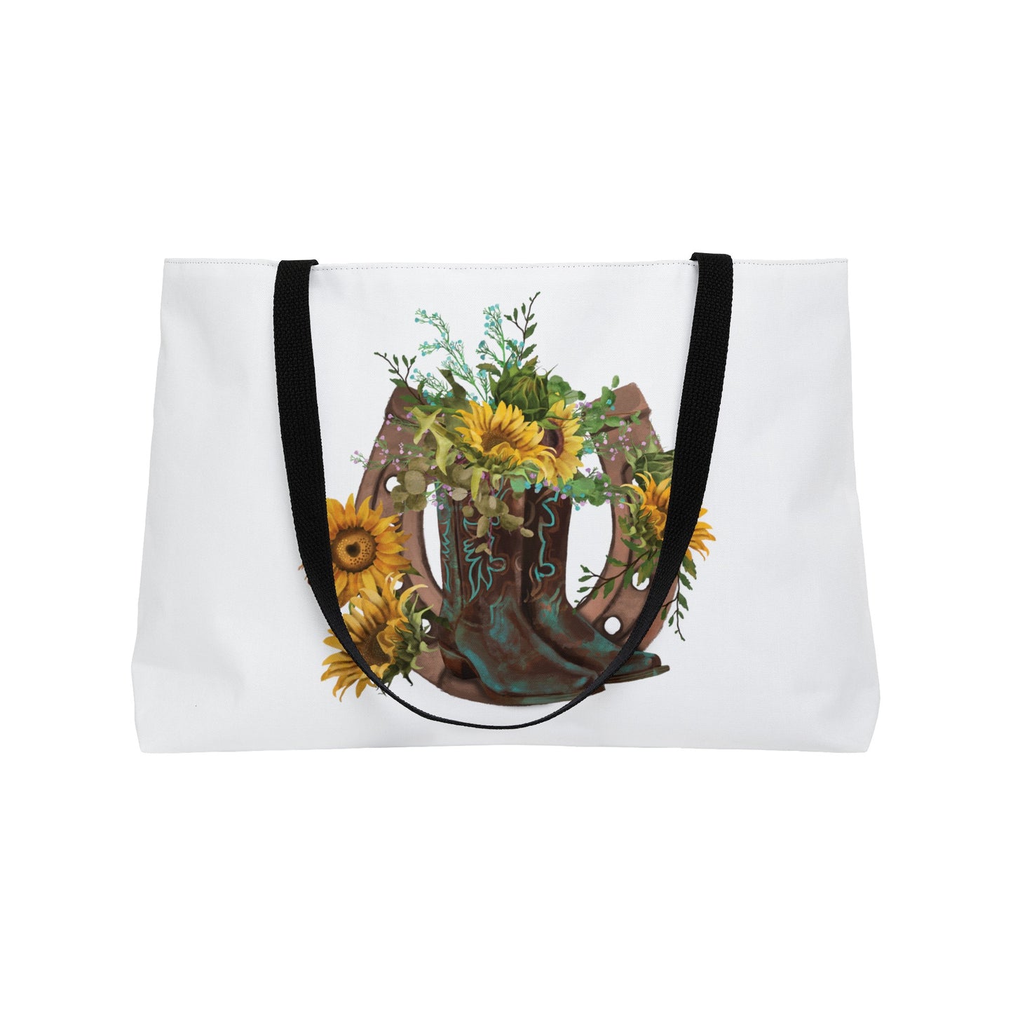 Weekender Tote Bag - Western Boots with Sunflower and Horseshoe